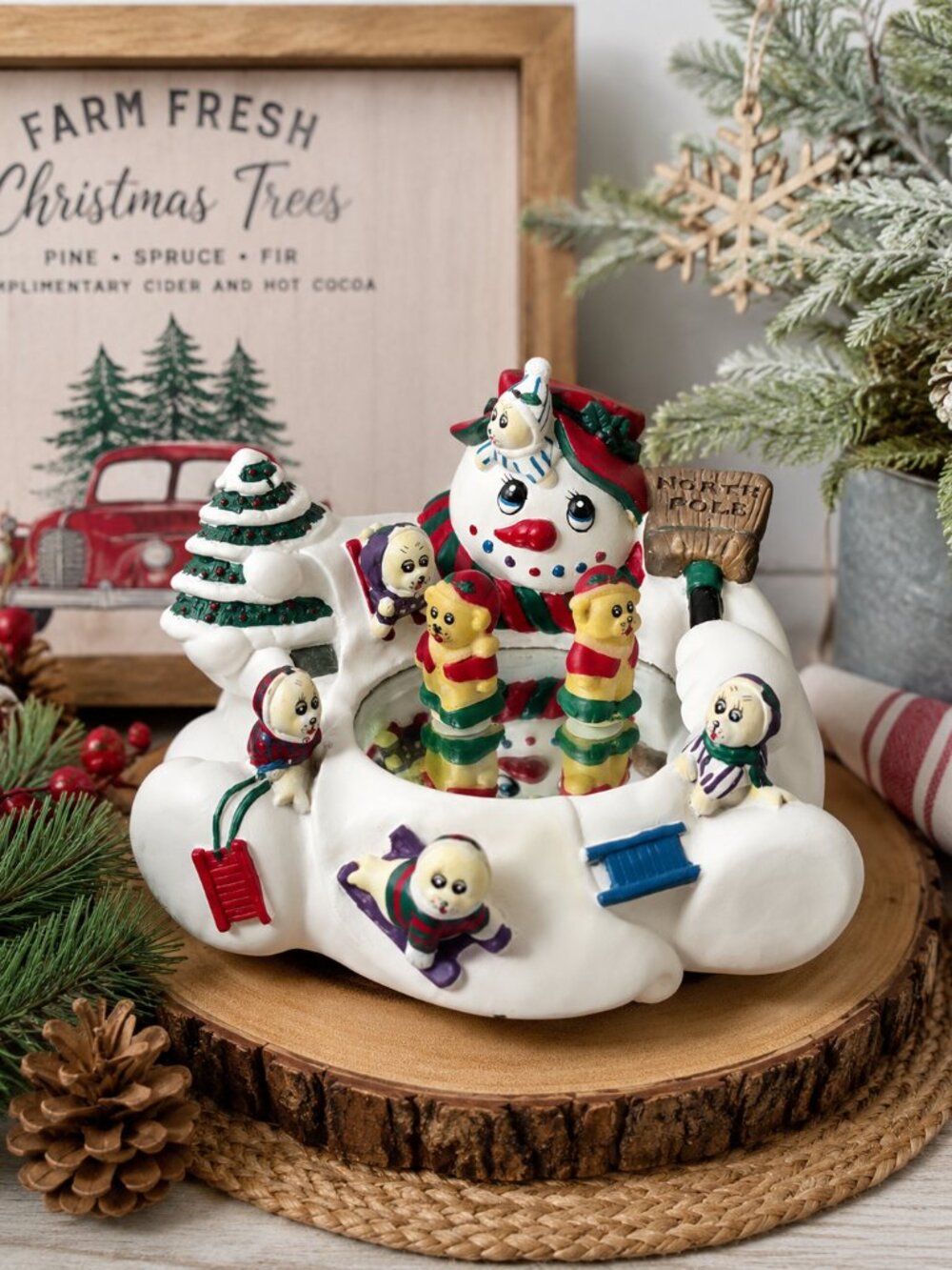 Vintage 1996 Animated Snowman Skating Rink Christmas Decoration w/ Box Tested Wo